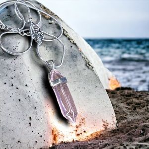 Pink Glass Crystal Stone Pendants Crystal Gemstone Natural Point bead necklace